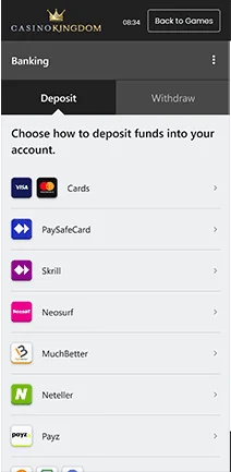 casino kingdom payment methods